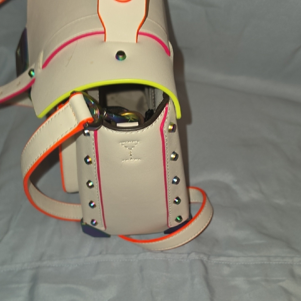 Michael Kors White Satchel with Neon Orange & Pink Trim - Picture 7 of 9